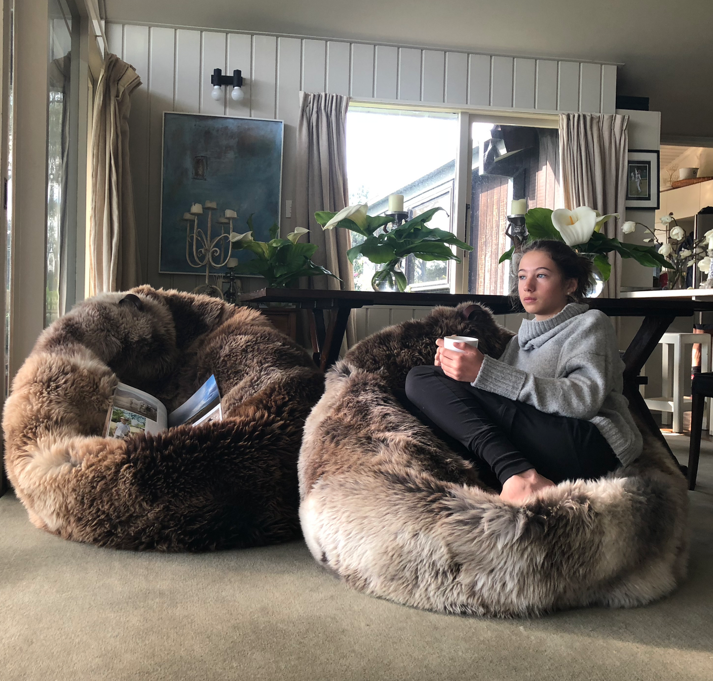 Wool Bean Bag - Natural Non Dyed Long Hair